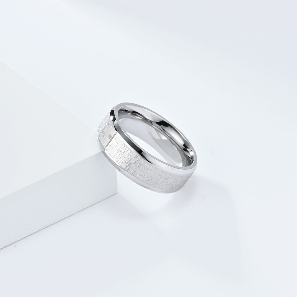 Bible Verse Ring for Men - Stainless Steel Cross Design - Christian Symbol Jewelry