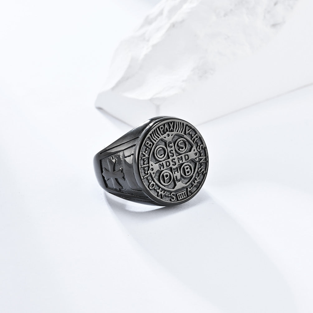 Gothic Cross Ring - Stainless Steel Men's Jewelry with Occult Design - Punk & Rock Accessory