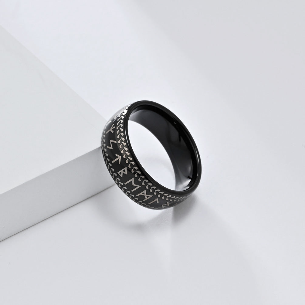 Nordischer Wikinger-Ring aus Wolfram – Mit alten Runen & cleanem Design
