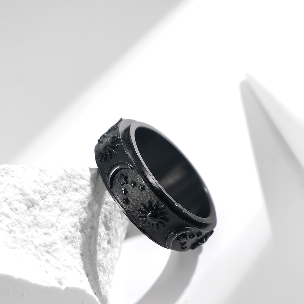 Star-Moon-Sun Titanium Ring | Rotatable Anti-Stress Ring - 316L Stainless Steel with Celestial Motif
