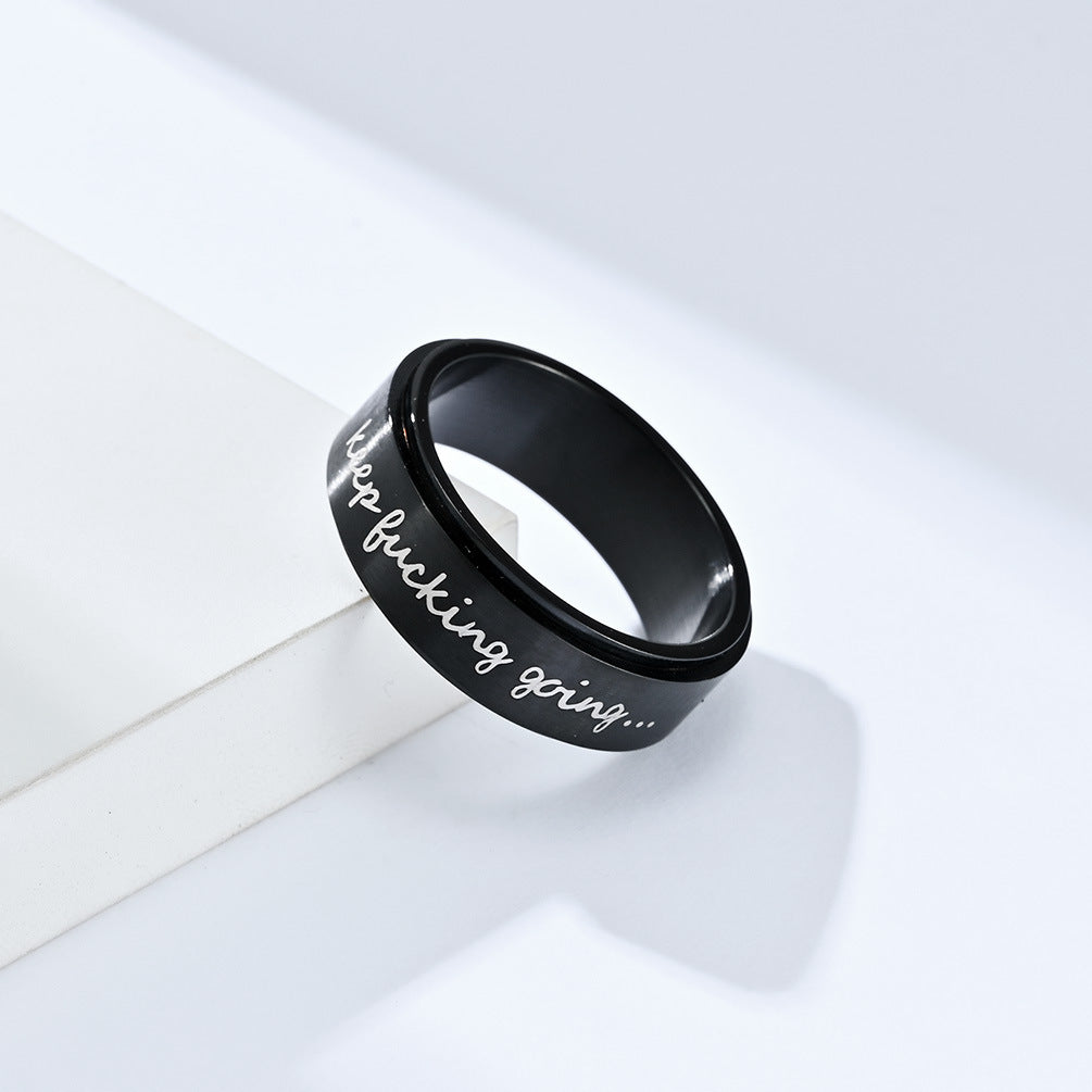 Motif ring 'Keep Fucking Going' - Rotatable titanium ring - Rebellious saying jewelry