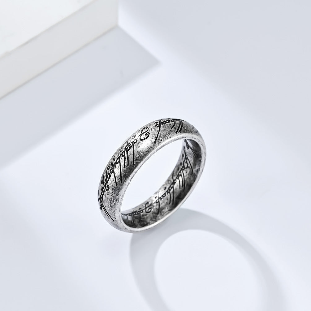 Lord of the Rings Ring - Titanium Steel Middle-earth Replica with Elven Inscriptions - Movie-Accurate Dark Edition
