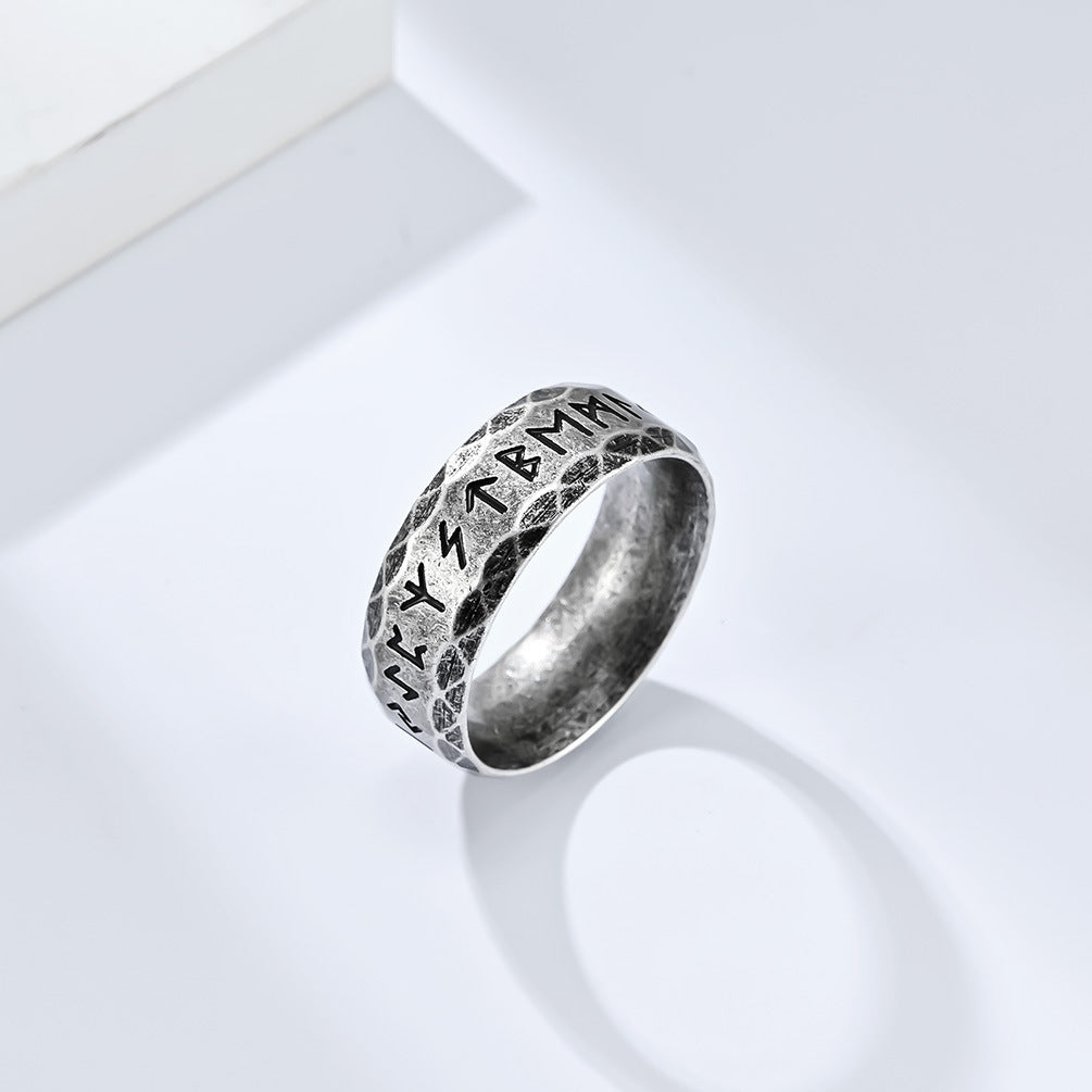 Viking ring with runes - titanium steel men's ring in vintage design - Nordic men's jewelry - Celtic symbol ring