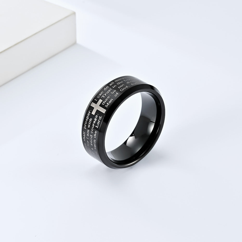 Wolframcarbid-Ring mit Laser-Gravur – Kreuz & Bibelzitat in modernem Design