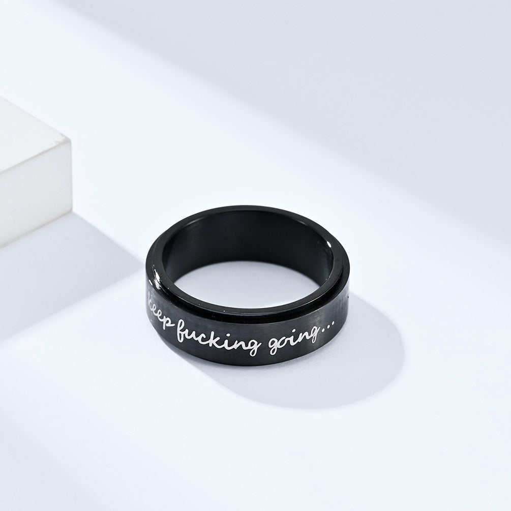Motif ring 'Keep Fucking Going' - Rotatable titanium ring - Rebellious saying jewelry