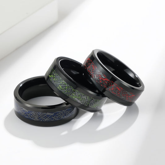 PIOWNN® Wolfram-Carbon Ring – Drachenmuster für Männer, kratzfest & stylisch
