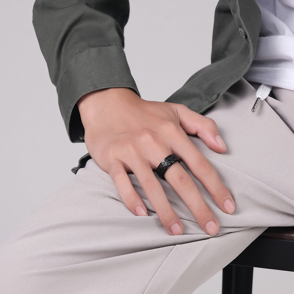 Demon Eye Titanium Ring for Men | Rotating Anti-Stress Ring - 316L Stainless Steel in Vintage Design