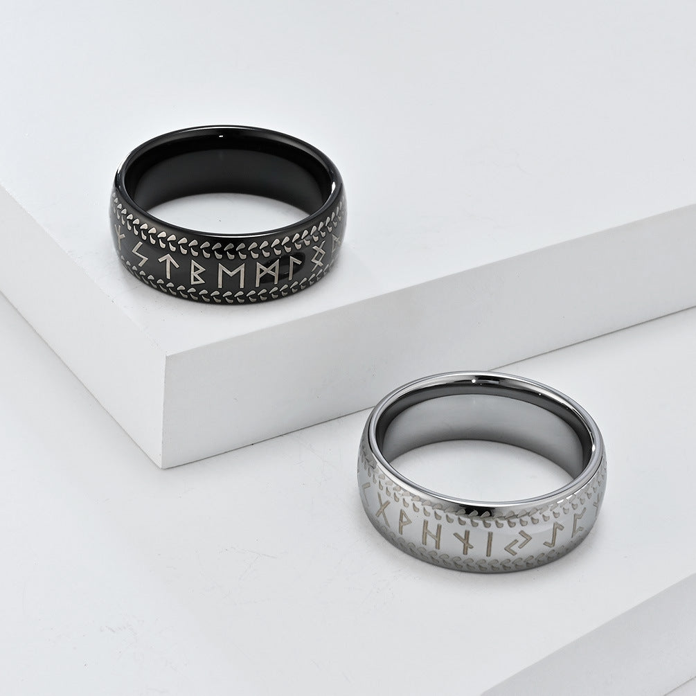 Nordischer Wikinger-Ring aus Wolfram – Mit alten Runen & cleanem Design