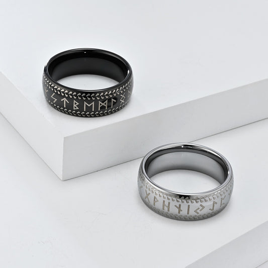Nordischer Wikinger-Ring aus Wolfram – Mit alten Runen & cleanem Design