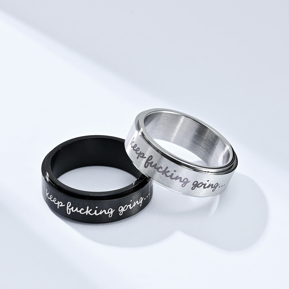 Motif ring 'Keep Fucking Going' - Rotatable titanium ring - Rebellious saying jewelry
