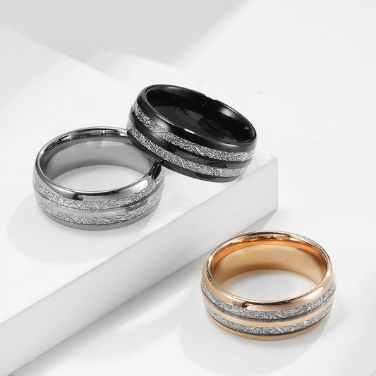 Wolframcarbid-Paarring mit Doppelrillen & Cool-Faser-Einlage – Minimalistisches Unisex-Design