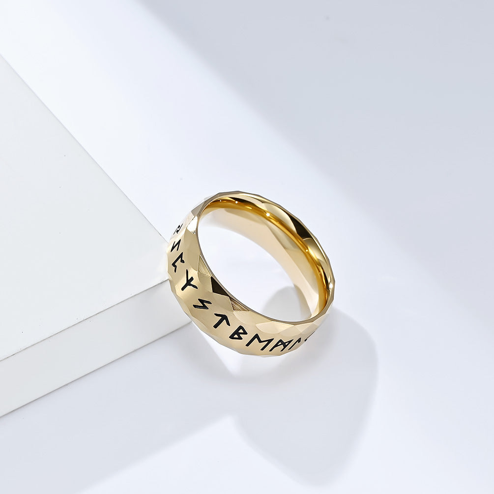 Viking ring with runes - titanium steel men's ring in vintage design - Nordic men's jewelry - Celtic symbol ring