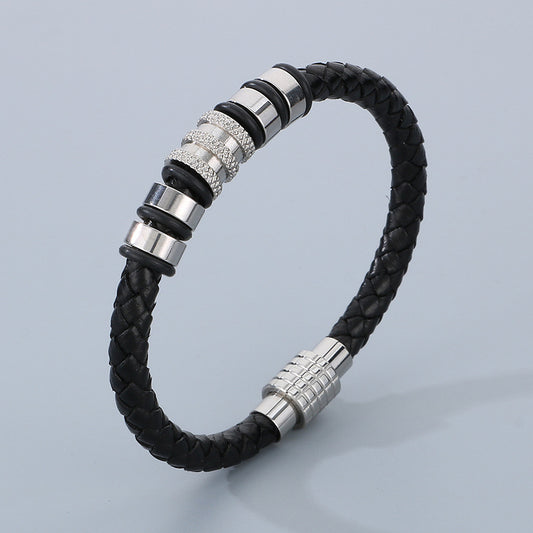 Men's braided leather bracelet with stainless steel magnetic clasp