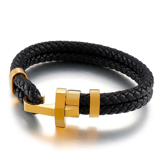 Stainless steel bracelet for men – stylish leather braid with geometric clasp