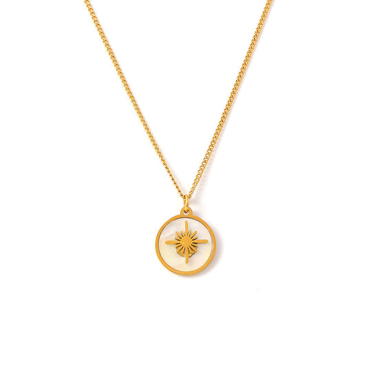 Vintage star pendant with shell motif – stainless steel chain in 18k gold or silver
