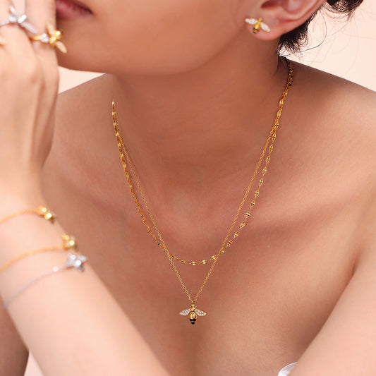 【Charming bee pendant necklace】Stainless steel necklace – gold-plated or silver-colored