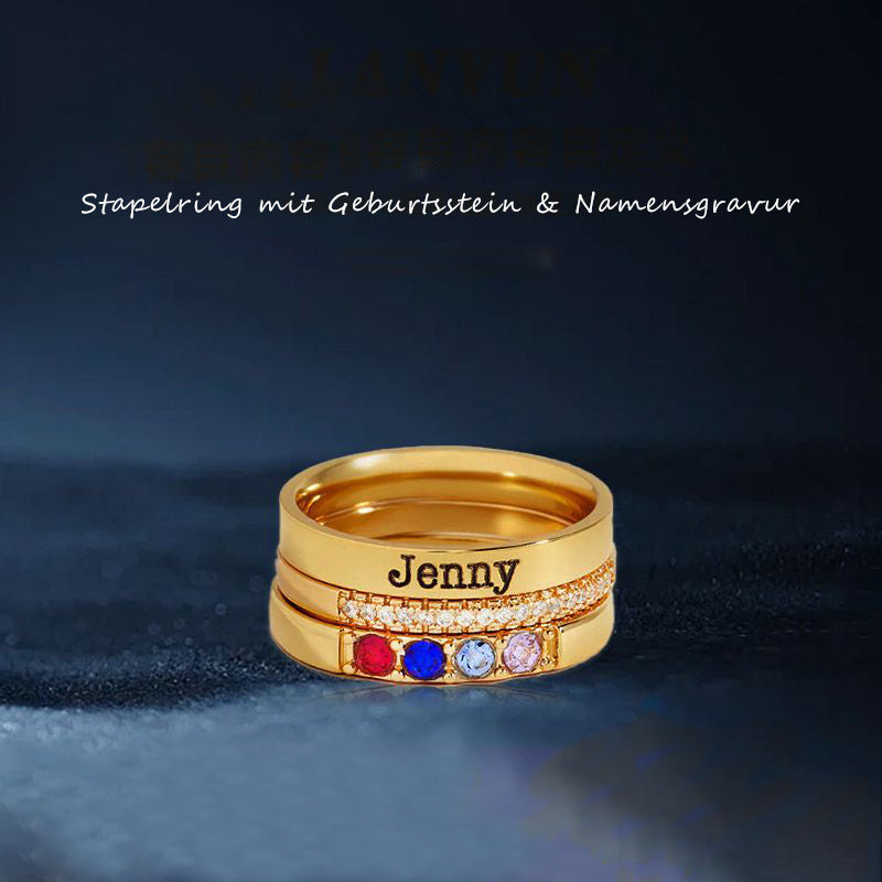 Personalisierbarer Damenring in 3 Schichten aus S925 Silber mit Geburtssteinen für alle 12 Monate, individuell anpassbar
