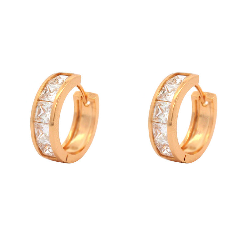 Earrings with square zirconia stones - copper alloy gold-plated (1.9 cm)