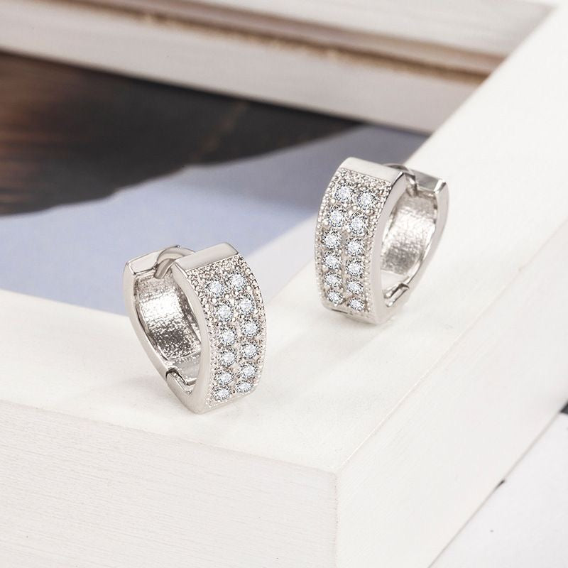 Fashionable V-heart ear clips with double row of zirconia - copper rhodium-plated/gold-plated