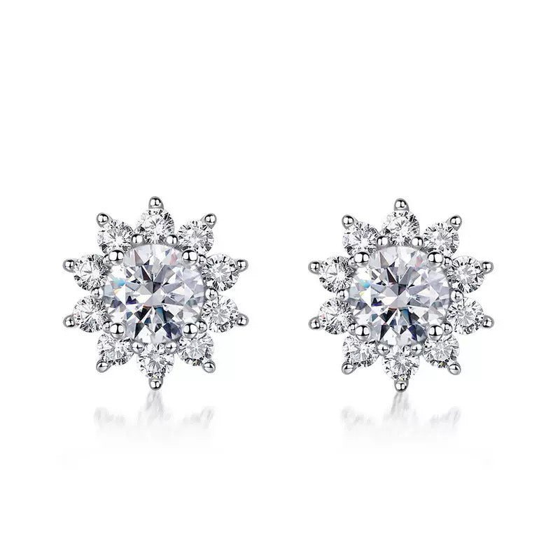Sunflower earrings - copper rhodium-plated (white gold) with 925 silver studs
