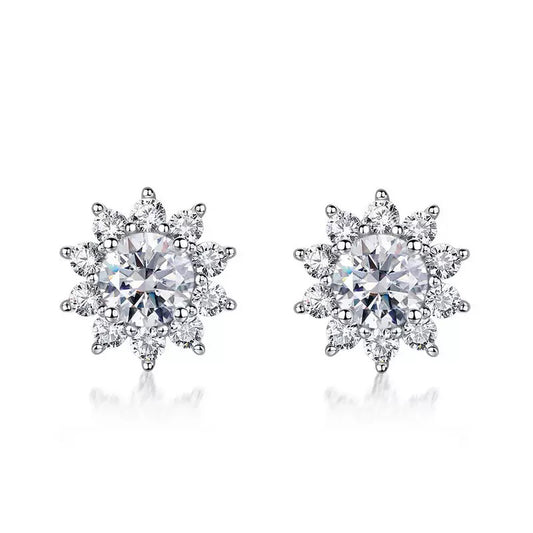 Sunflower earrings - copper rhodium-plated (white gold) with 925 silver studs