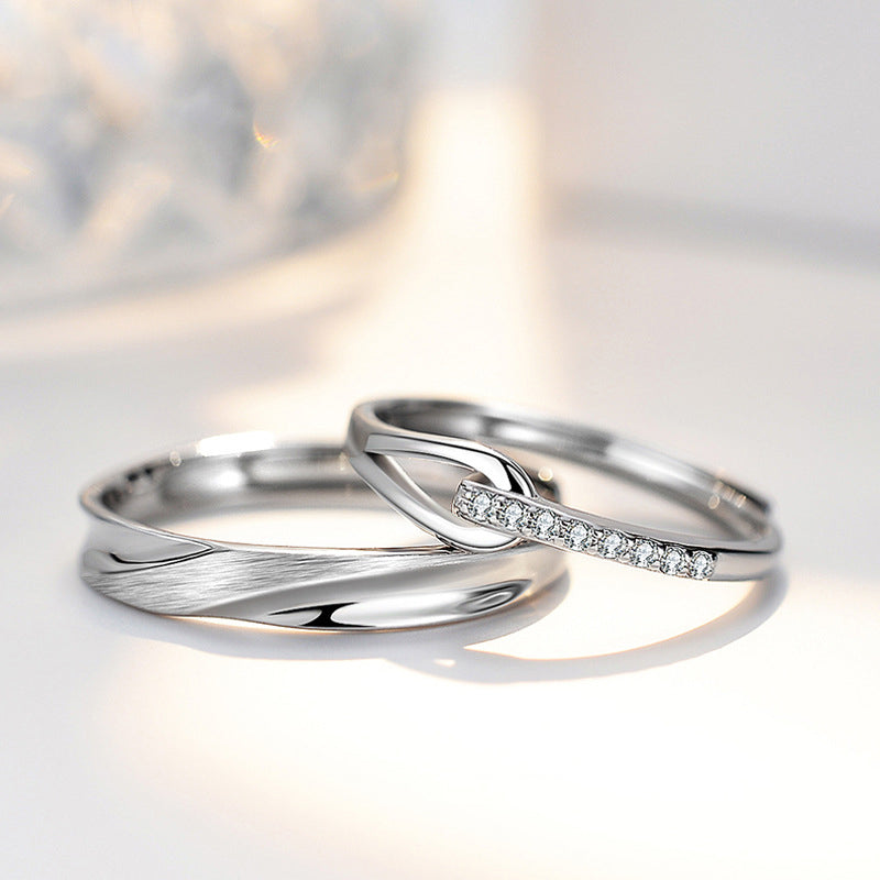 S925 Sterling Silver 'Rupert's Tear' Couple Rings - Rhodium-plated white gold look with sparkling zirconia stones