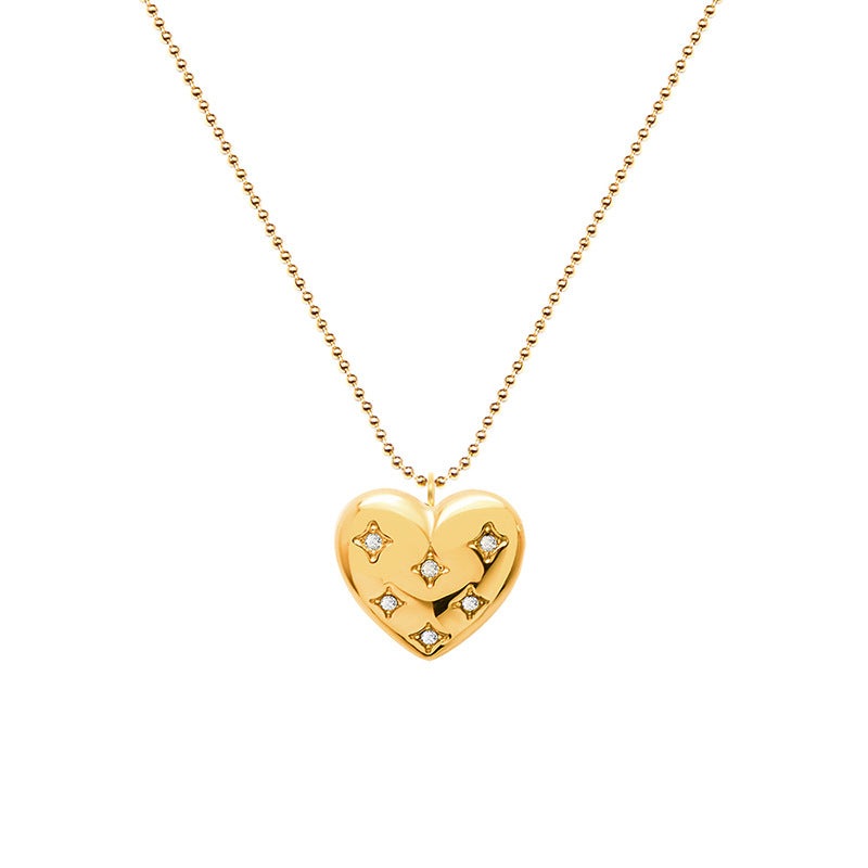Romantic heart pendant necklace with sparkling zirconia – Adjustable in gold or silver