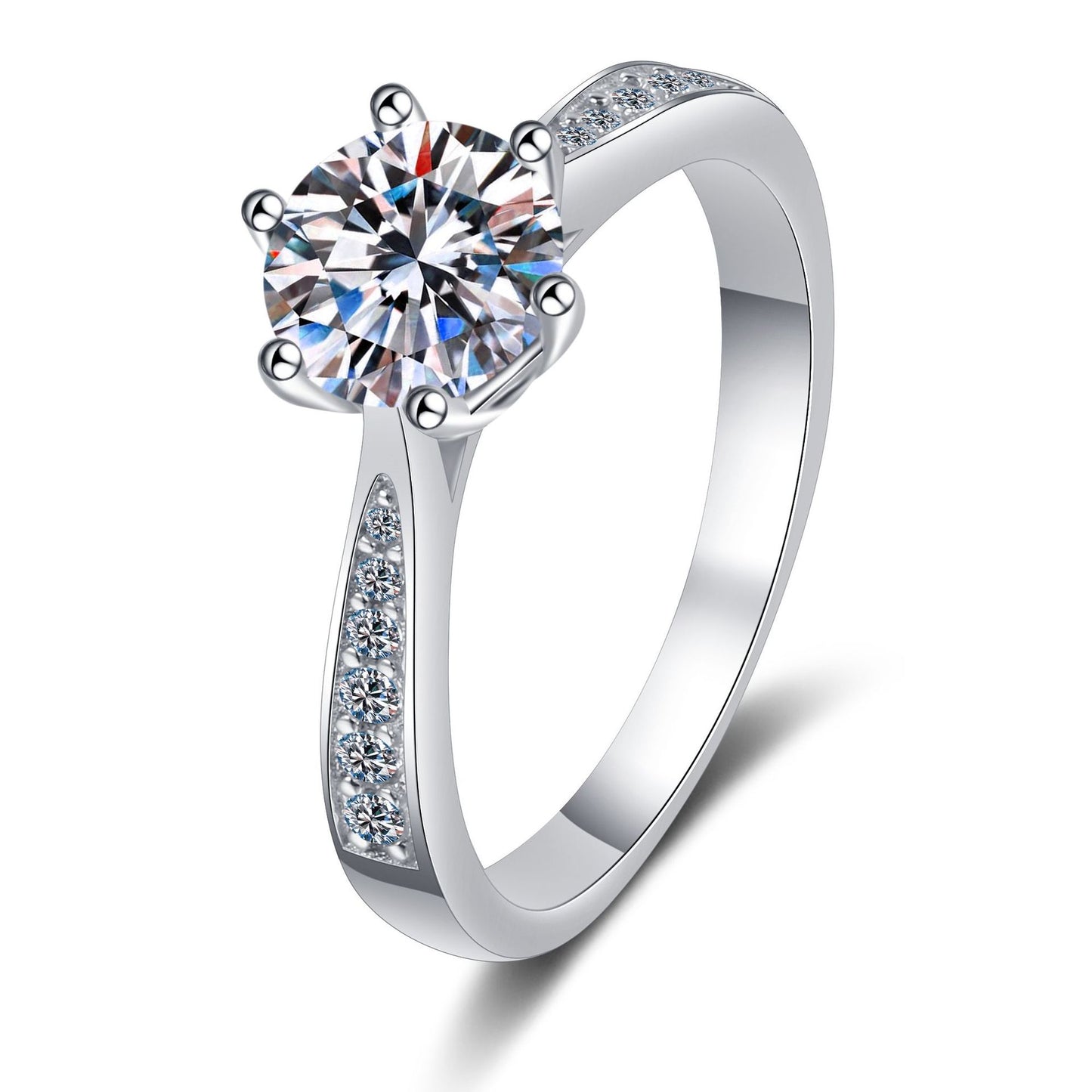 Six-claw zirconia ring with micro-bevel – 6.5mm|8mm – 925 sterling silver rhodium-plated