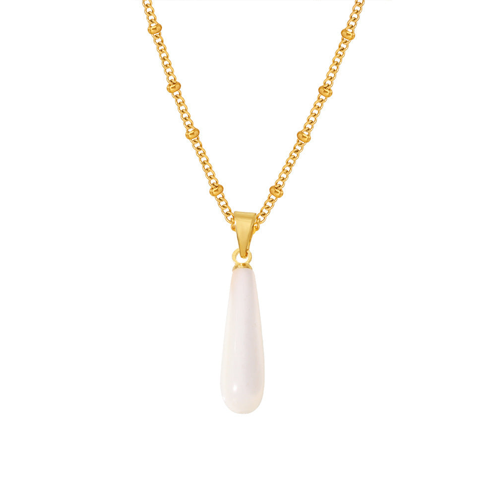 Drop-shaped shell pendant necklace - stainless steel 18k gold-plated | steel color (2 colors available)
