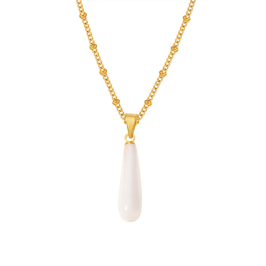 Drop-shaped shell pendant necklace - stainless steel 18k gold-plated | steel color (2 colors available)