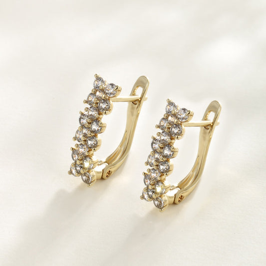 14K gold-plated flower stud earrings with zirconia | Copper alloy | 1.7 cm