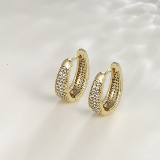 Geometric ear clips with zirconia - copper alloy gold-plated (1.9 cm)