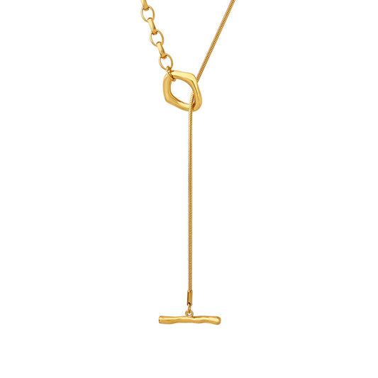 OT clasp necklace with adjustable length | Titanium steel 18k gold or steel colors | Trendy sweater chain jewelry | Elegant layering necklace for women