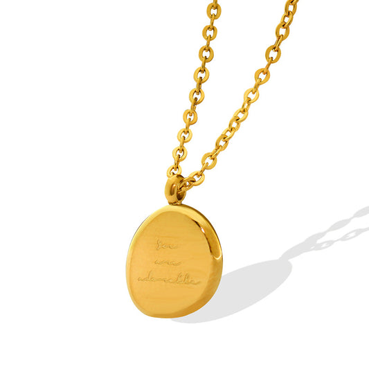 Irregular oval pendant - necklace made of gold-plated stainless steel