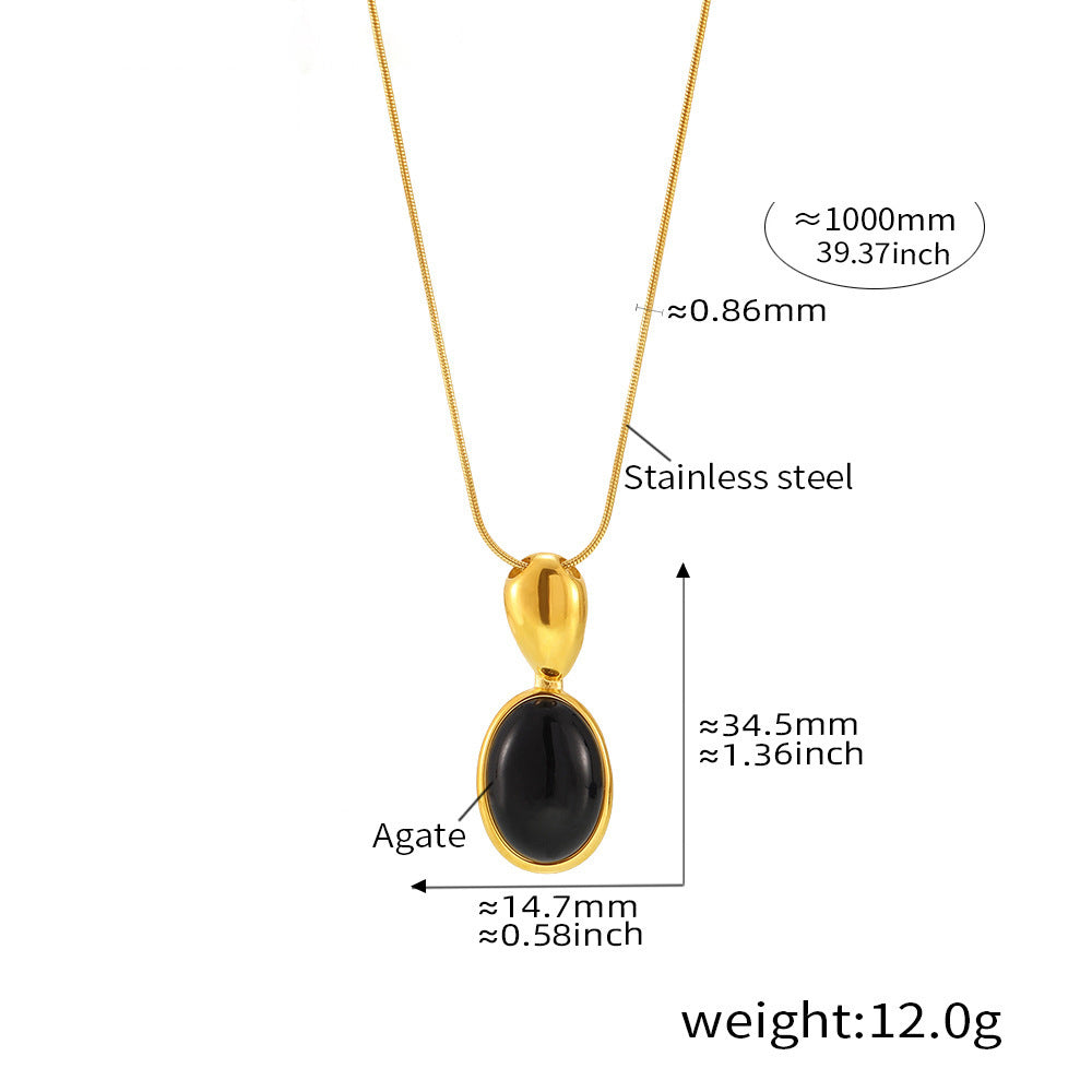 Long oval chain with tiger eye & black onyx – 18K real gold plating or stainless steel look (optional)
