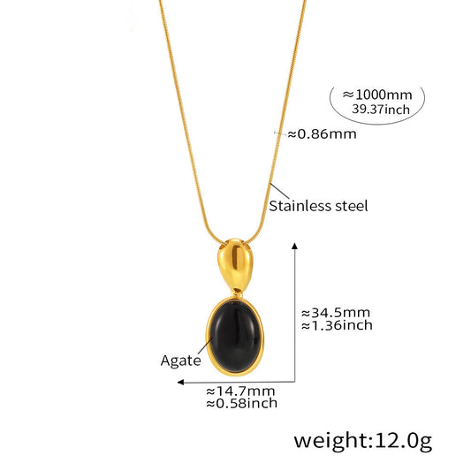 Long oval chain with tiger eye & black onyx – 18K real gold plating or stainless steel look (optional)