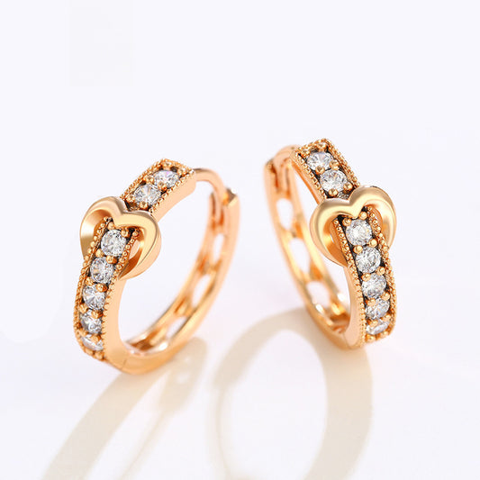 Romantic heart earrings with sparkling zirconia | 18K gold plating, 18mm diameter
