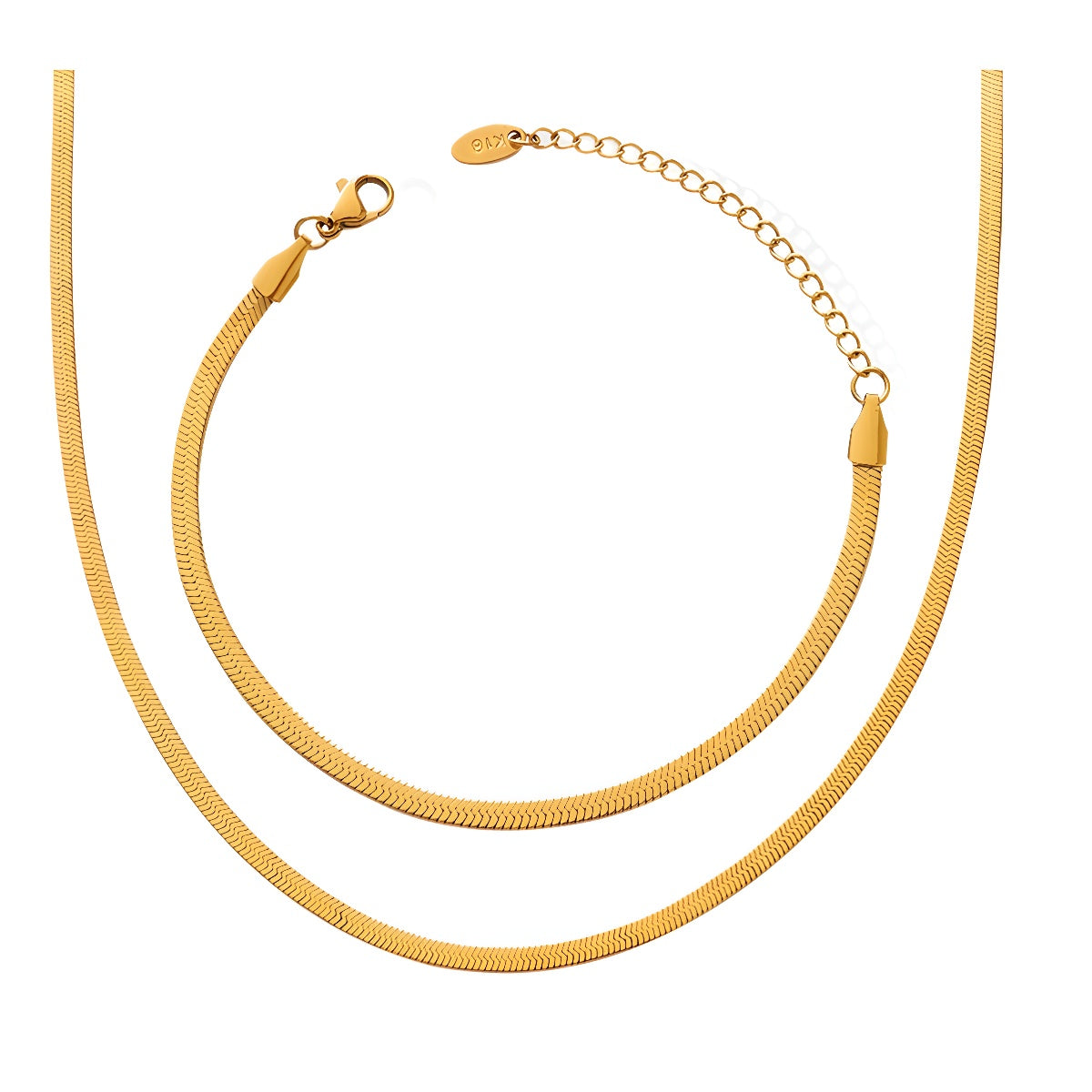 Minimalist chain link necklace (clavicle & classic) + bracelet - gold-plated & stainless steel look
