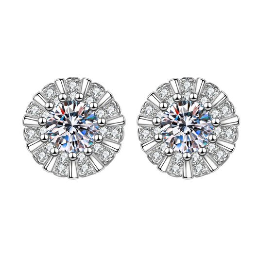 Sunflower earrings - copper rhodium-plated (white gold look) with silver studs - Elegant & stylish accessories