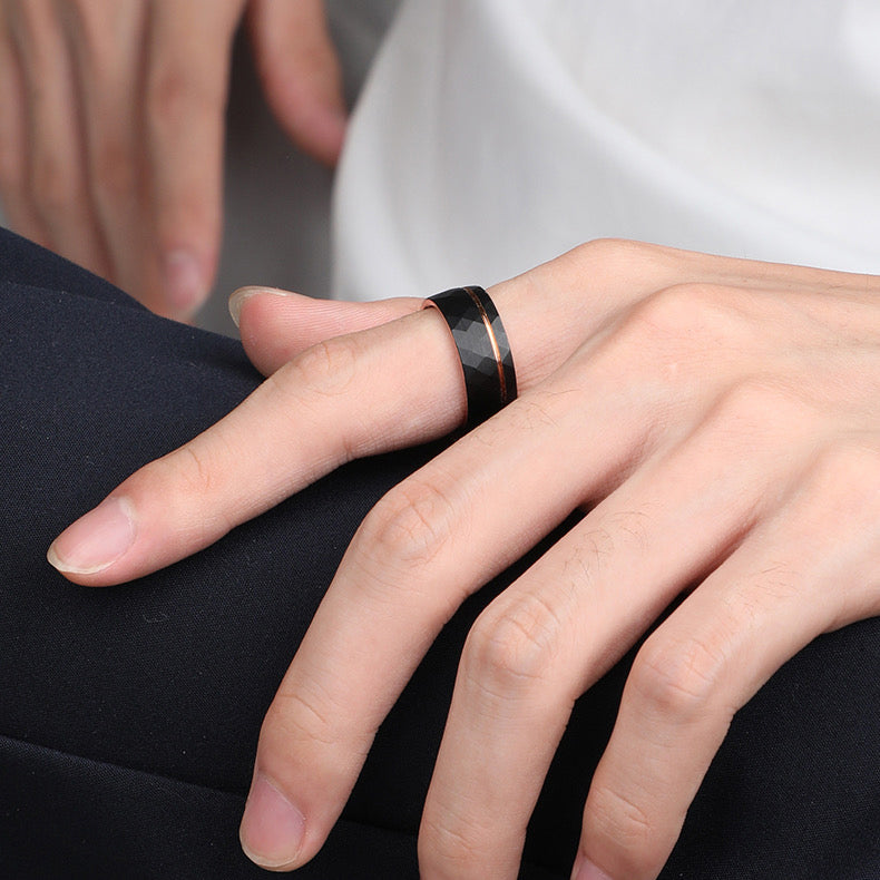 Tungsten steel diamond pattern couple rings by PIOWNN®