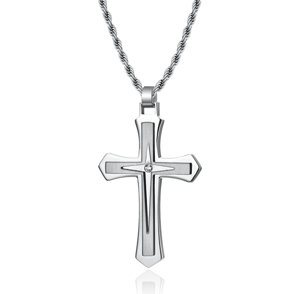 Two-tone cross necklace for men | 316L stainless steel with gold finish & high-gloss silver finish