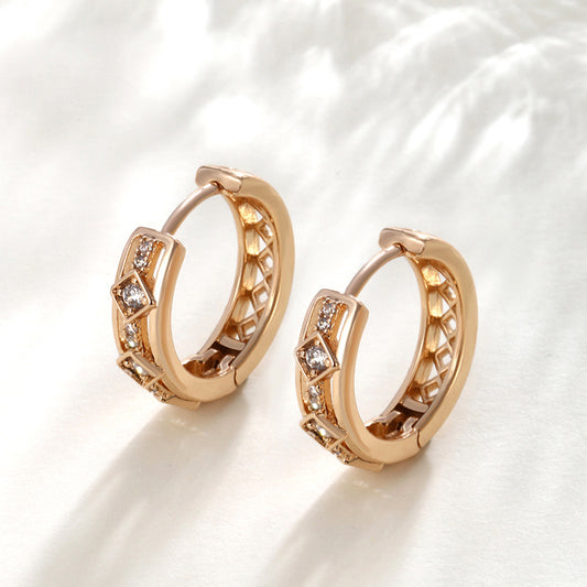 Square ear clips with zirconia - copper alloy gold-plated (1.9 cm)
