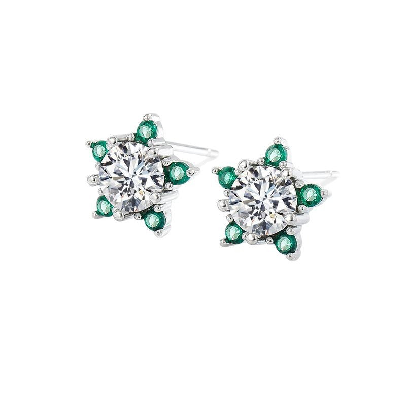 Star earrings with zirconia - copper rhodium-plated (white gold look) & 925 silver stud earrings