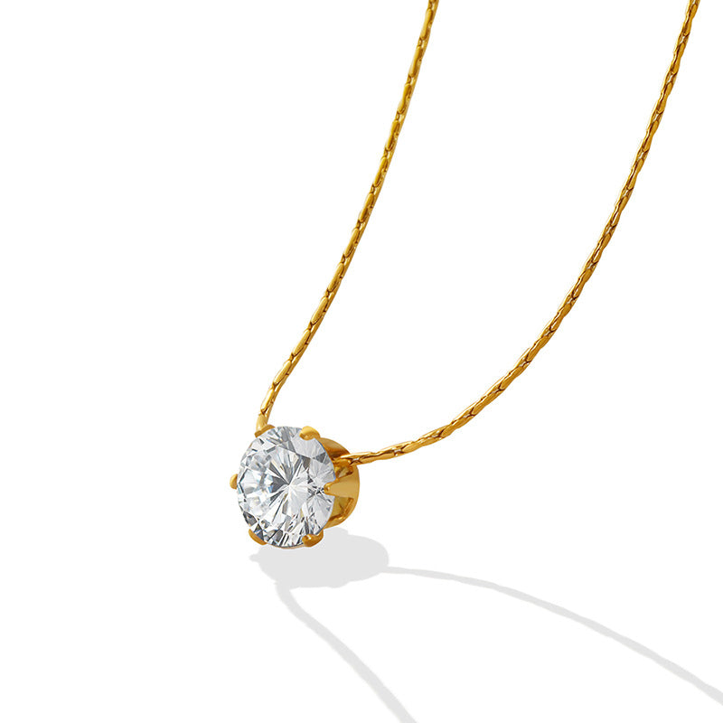 Romantic single zirconia necklace - gold-plated stainless steel or silver steel look