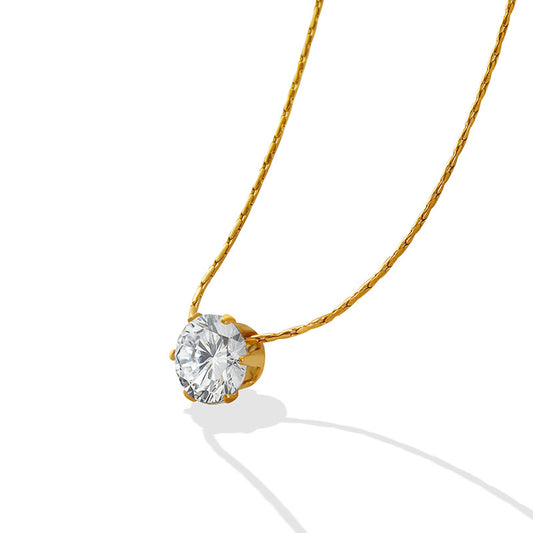 Romantic single zirconia necklace - gold-plated stainless steel or silver steel look