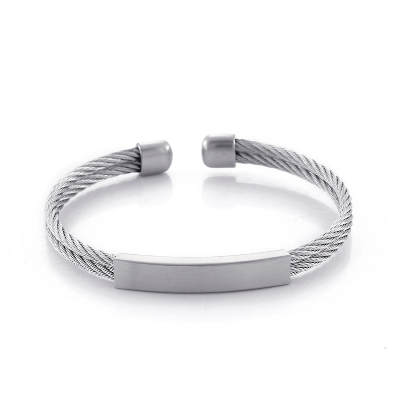 Open men's bracelet made of stainless steel – braided wire rope with twisted look
