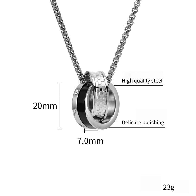 Titanium double ring necklace - chic men's jewelry - urban unisex style