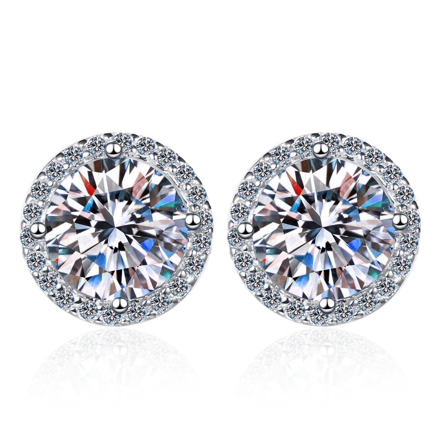 Four-claw round-set zirconia stud earrings – 5mm|6.5mm – 925 sterling silver rhodium-plated