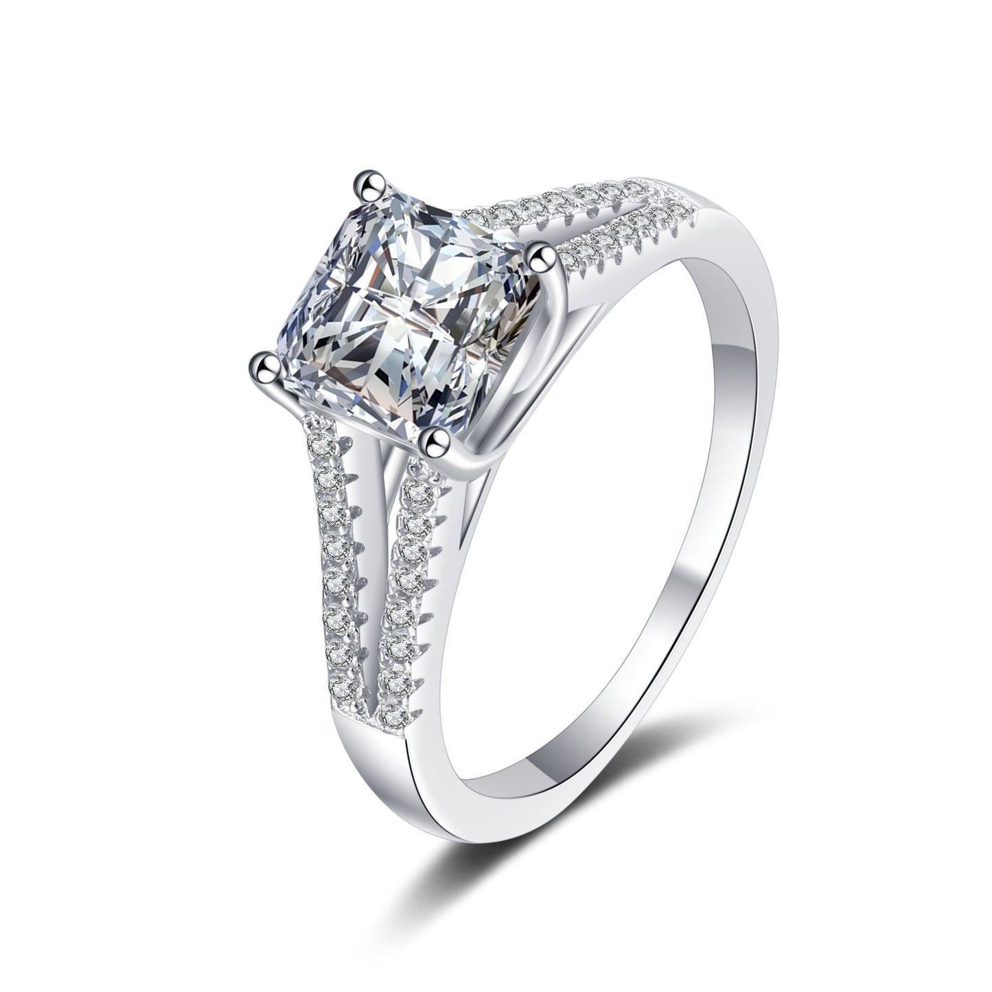 Asscher-cut zirconia ring (2ct) with micro-bevel – 925 sterling silver rhodium-plated