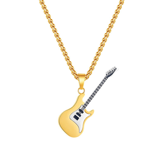Hip-Hop Guitar Pendant Street Style – Classic Titanium Necklace for Men